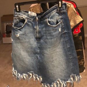 High waist distressed jean skirt